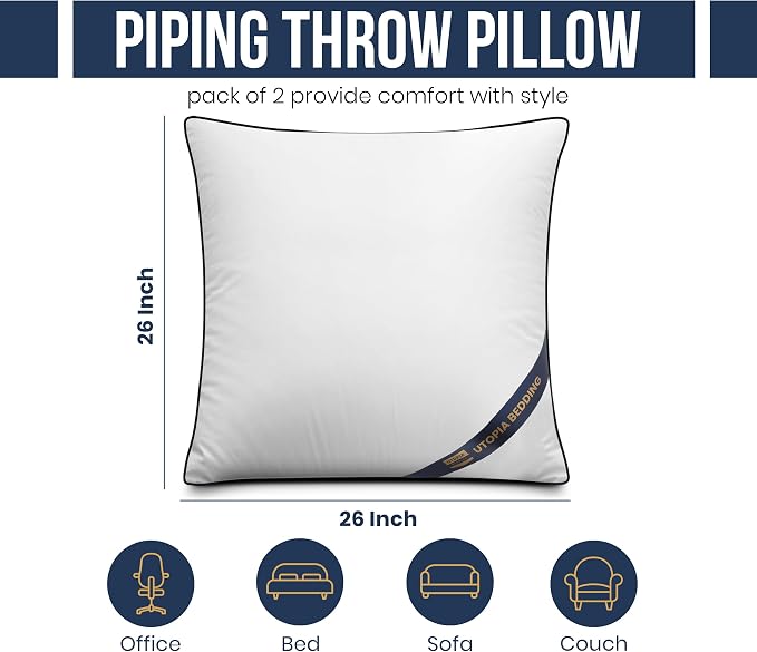 Utopia Bedding Throw Pillow Inserts, 26 x 26 Inches Decorative Indoor Pillows - Image 2