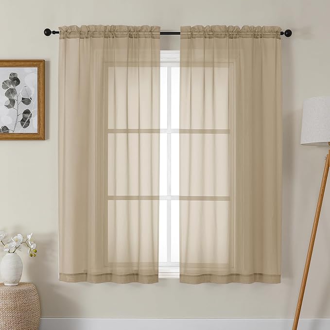 Gwine Taupe Sheer Curtains 63 Inch Length by Gwine
