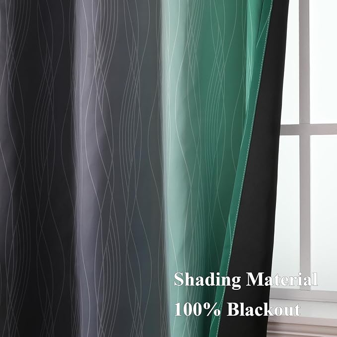 Estelar Textiler Black and Green Ombre Blackout Curtains 90 Inch Length - Image 5