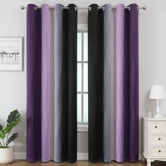 Estelar Textiler Black and Purple Ombre Blackout Curtains - Image 2