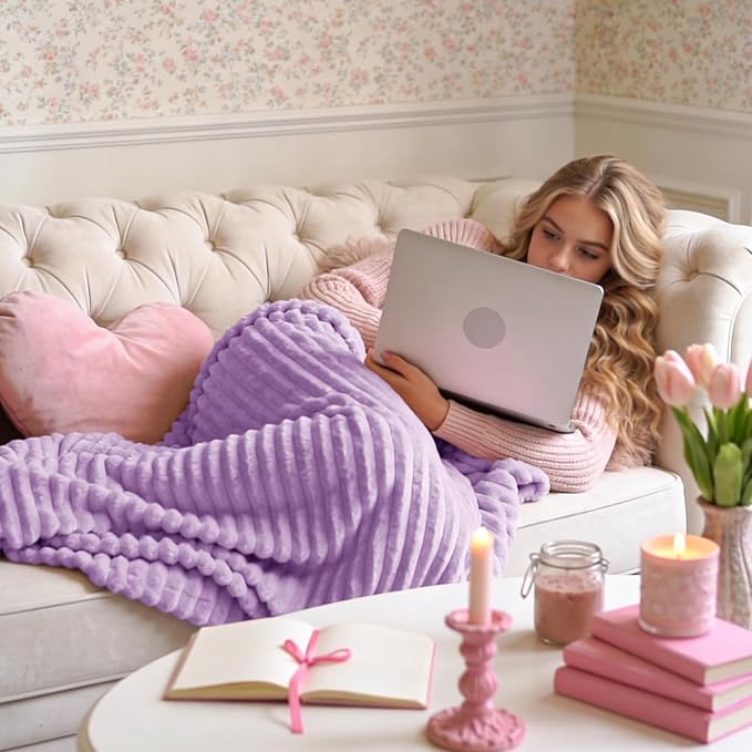 BEDELITE Throw Blanket for Couch, 3D Ribbed Jacquard Soft and Cozy Fleece Throw - Image 2