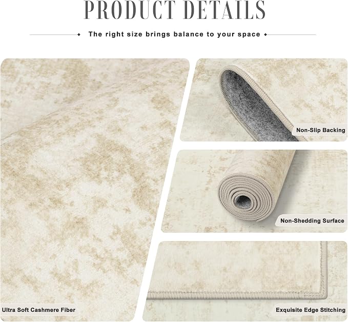 3x8 Washable Runner Rug：Modern Abstract Kitchen Soft Carpet Beige | - Image 7