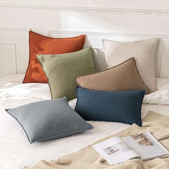 MIULEE Decorative Linen Pillow Covers 16x16 Inch Natural Beige Boho Farmhouse - Image 3