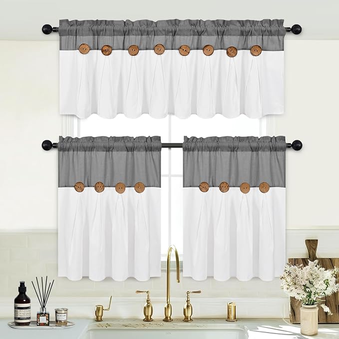 Boho Kitchen Curtains 24 Inch Length, Farmhouse Cotton Linen Tier Curtain - Image 3
