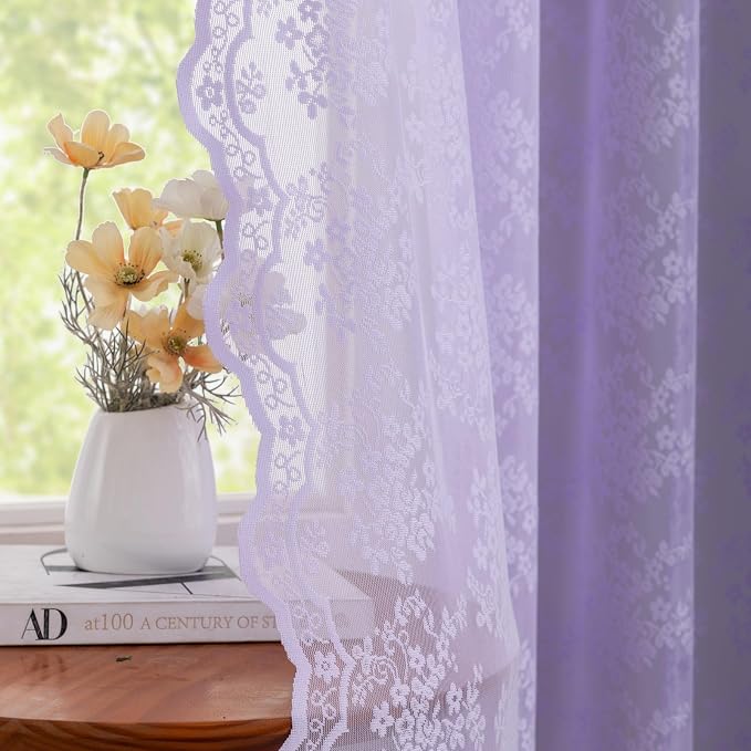 YJ YANJUN Vintage Lace Curtains 54 Inch Length-Victorian Floral Pattern by YJYANJUN