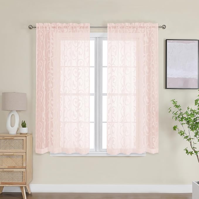 OWENIE Furman Sheer Curtains 45 Inch Length 2 Panels Set by OWENIE