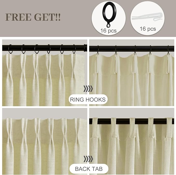 Pinch Pleated Linen Curtains 84 Inch Length 2 Panels Set, Light Filtering Linen - Image 3