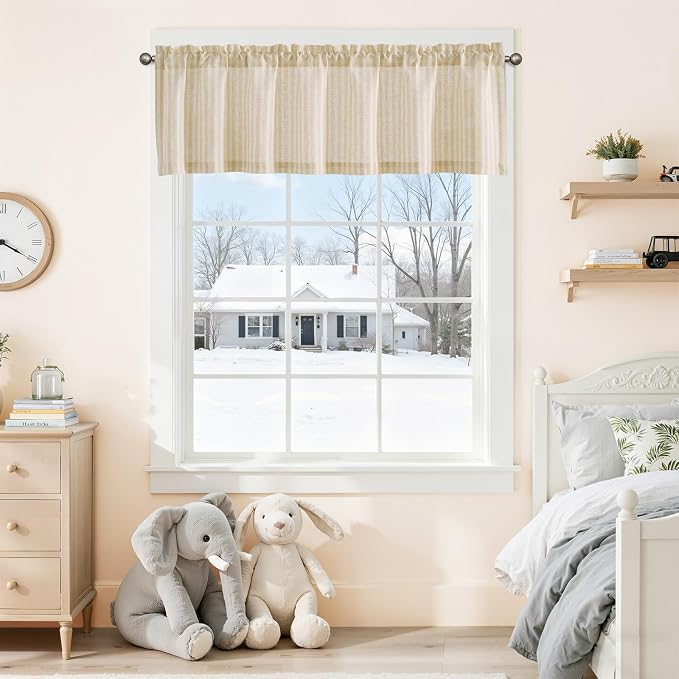 jinchan Valance Curtain Linen Textured Striped Window Curtain - Image 3