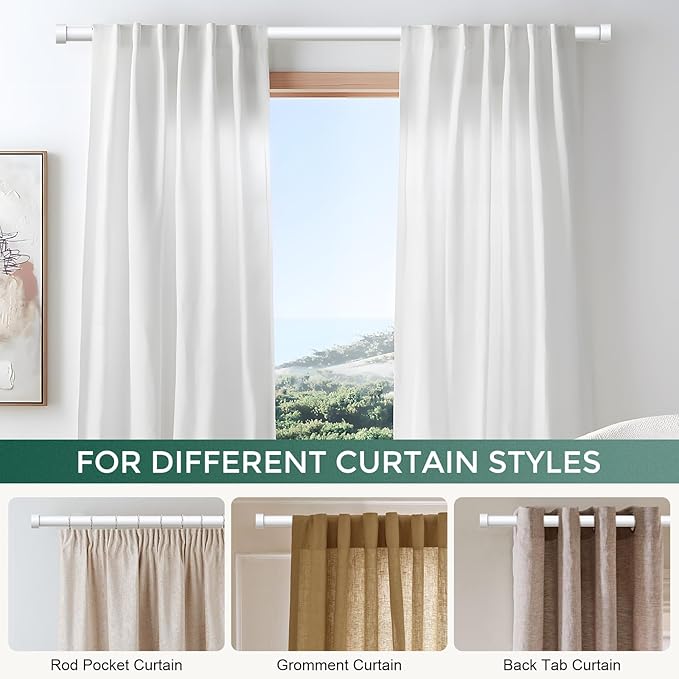 White Curtain Rods for Windows 36 to 240 Inch, Size:36-240 Inch - Image 6