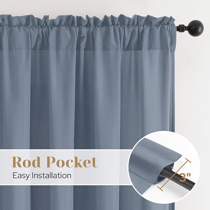 HOMEIDEAS Non-See-Through Stone Blue Privacy Sheer Kitchen Curtains, 30 X 24 - Image 4