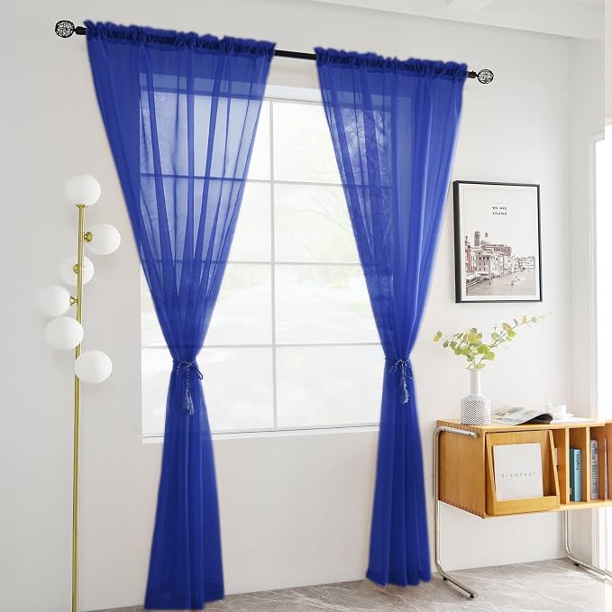 youleyar Solid Sheer Rod Pocket Curtain Voile Draperies 2 Panels White Beige - Image 2