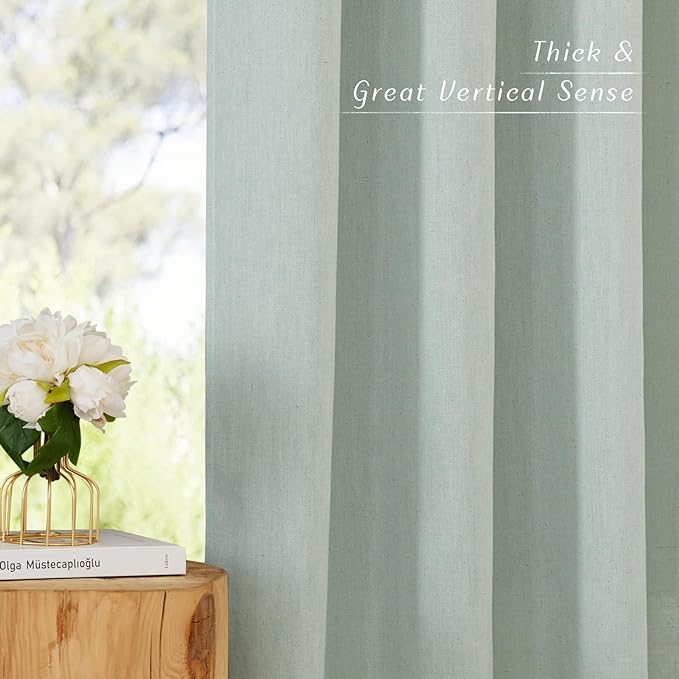 NICETOWN Thick Linen Sage Green Curtains 72 inches Long, Grommet Linen Weave - Image 3