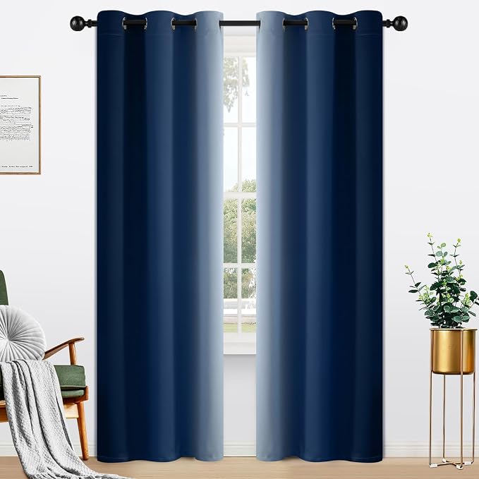 Yakamok Light Blocking Ombre Curtains, Room Darkening Grommet Window Drapes by Yakamok