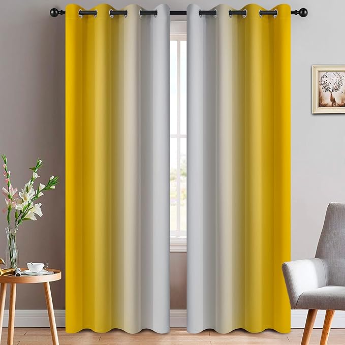 Yakamok Yellow Ombre Curtains 84 Inches Long, Light Blocking Gradient Color by Yakamok