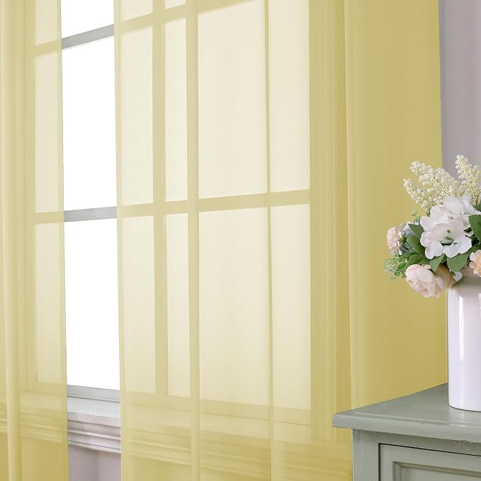 Aiyufeng Yellow Sheer Curtains 54 Inch Length 2 Panels Set, Light Filtering - Image 3