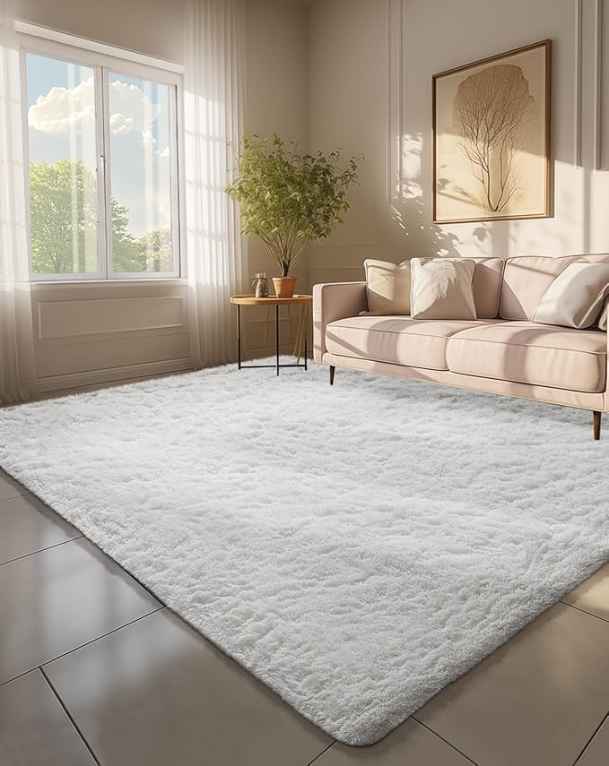 Ophanie 6x9 White Rugs for Living Room, Large Fluffy Shag Fuzzy Plush Soft by Ophanie