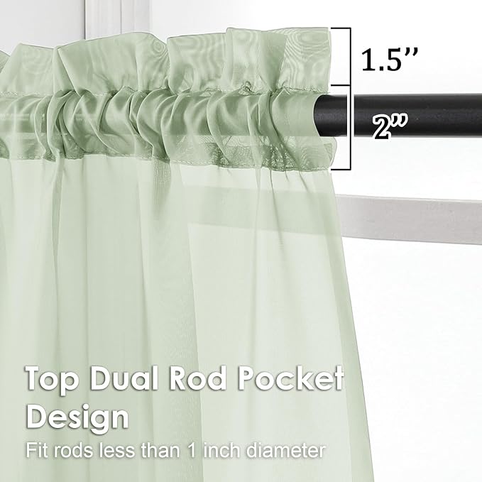 OVZME Light Green Sheer Curtains 84 Inches Long 2 Panels - Image 3