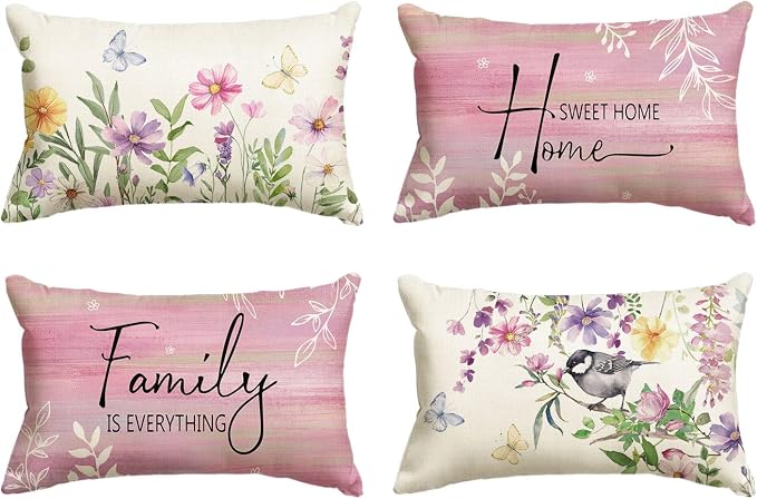 AVOIN colorlife Spring Saying Flowers Butterfly Pink Throw Pillow Covers by AVOINcolorlife