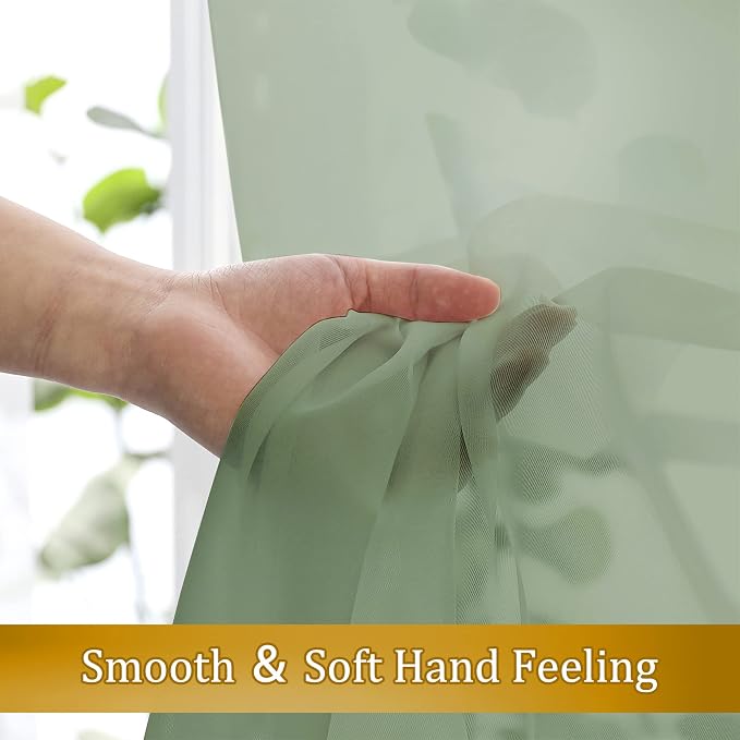 Aiyufeng Sage Green Sheer Curtains 36 inches Long 2 Panels, Rod Pocket - Image 8