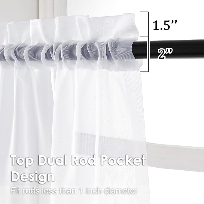 OVZME 2 Panels Sheer White Curtains 54 Inches Length Window Treatment - Image 3