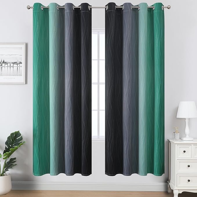 Estelar Textiler Black and Green Ombre Blackout Curtains - Image 2