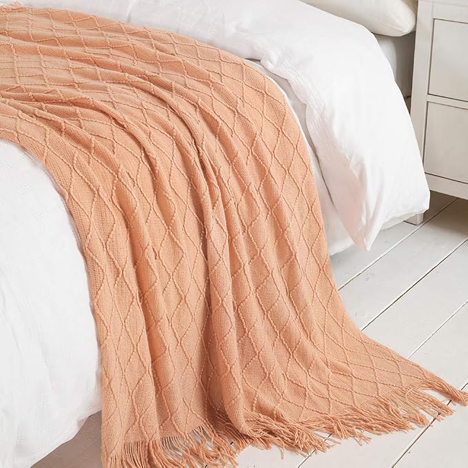 BOURINA Orange Throw Blanket 60x80 Inches Throw Textured Solid Soft Sofa Throw - Image 6