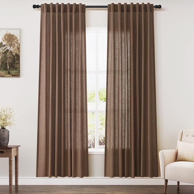 Nanspring Caramel Brown Linen Semi Sheer Curtains 72 Inches Long 2 Panels Set by Nanspring