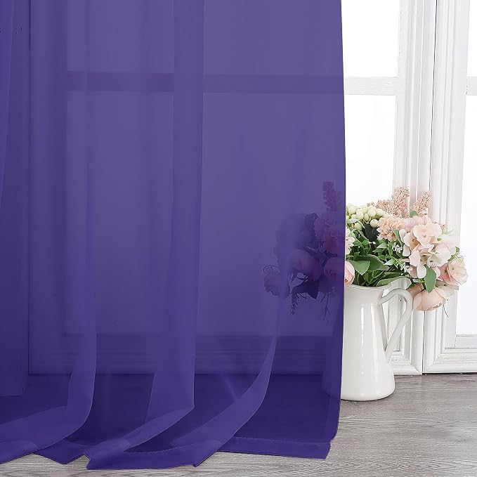 Chyhomenyc Purple Sheer Curtains 84 Inch Length 2 Panels, Light Filtering Soft - Image 3