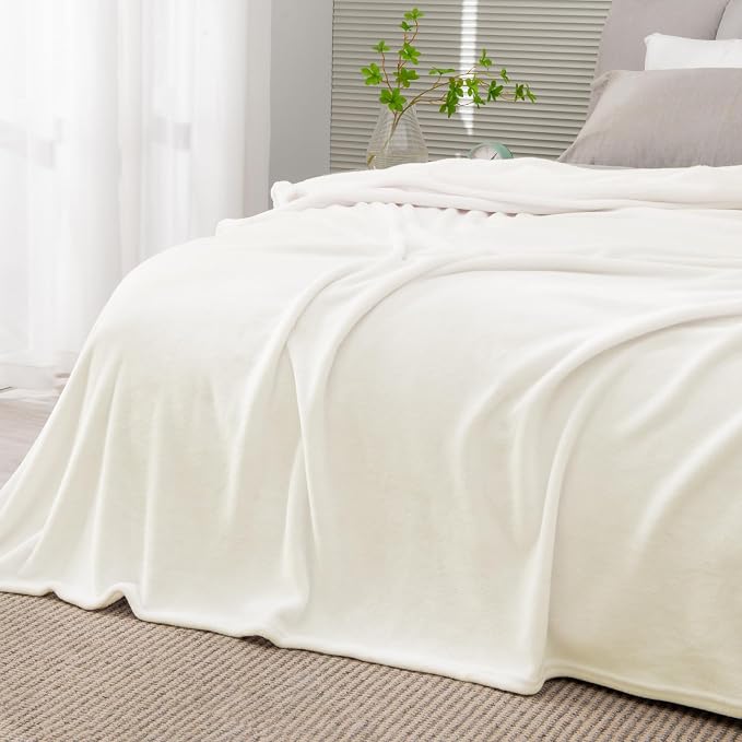 BEDELITE Fleece Blankets Queen Size Cream Throw Blankets - Image 2