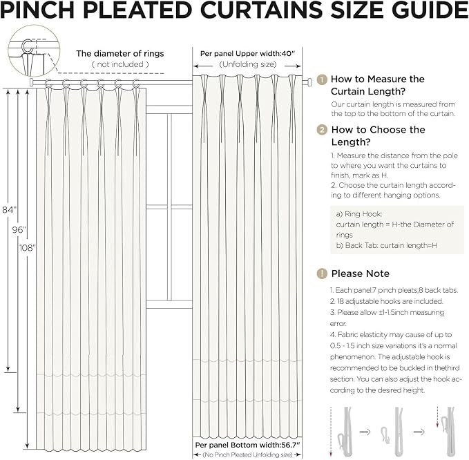 Joydeco Greyish White Pinch Pleated Thick Linen Curtains 84 Inch Long 2 Panel - Image 9