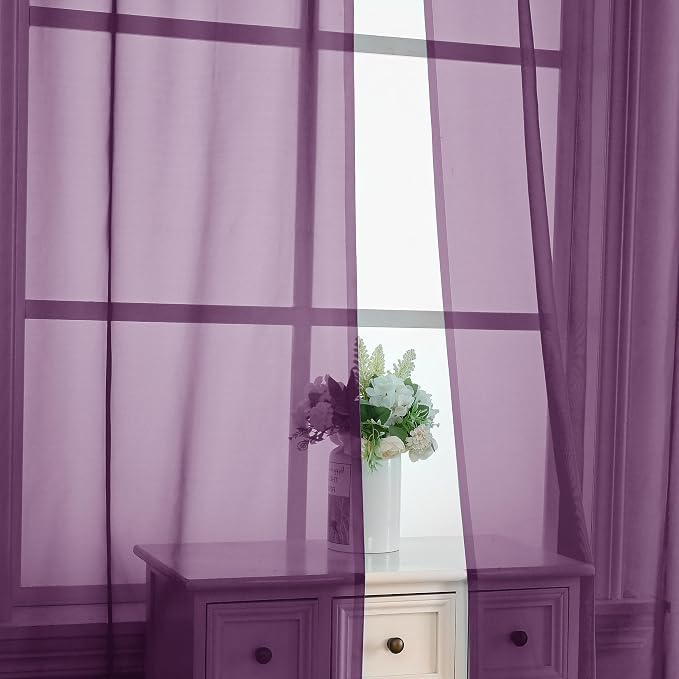 OVZME Plum Sheer Curtains 63 Inches Long 2 Panels - Image 5