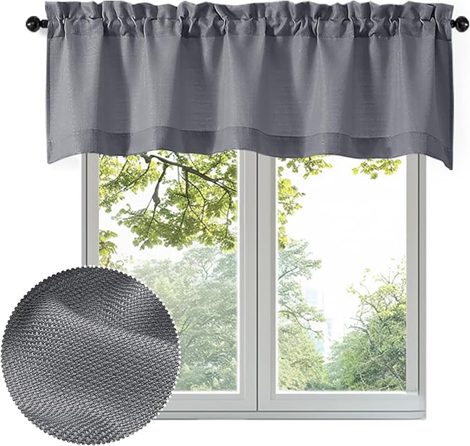 OWENIE Bob Valance Curtains 18 Inch Length 1 Piece, Faux Linen Slub Solid Dark by OWENIE