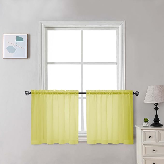 Chyhomenyc Sheer Lemon Tier Curtains 24 Inch Length Set, Small Window Kitchen by Chyhomenyc