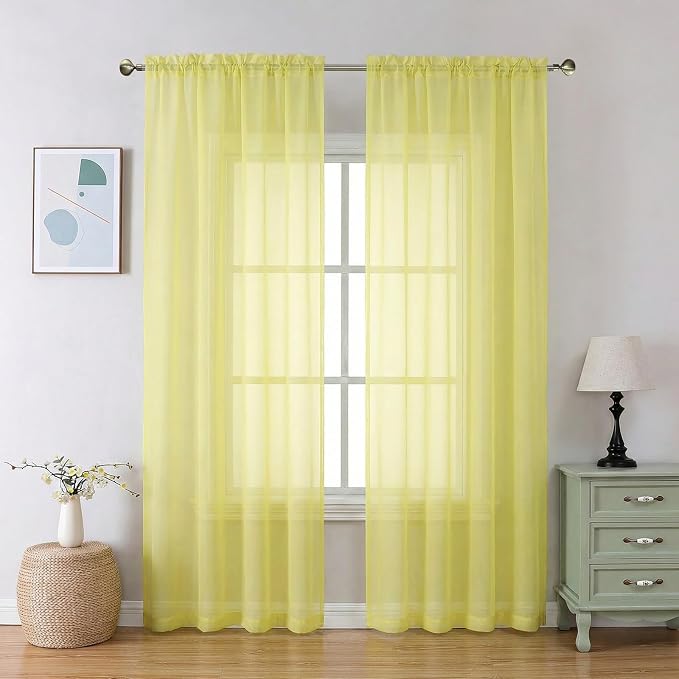 Aiyufeng Lemon Sheer Curtains 84 Inches Long 2 Panels Set by Aiyufeng