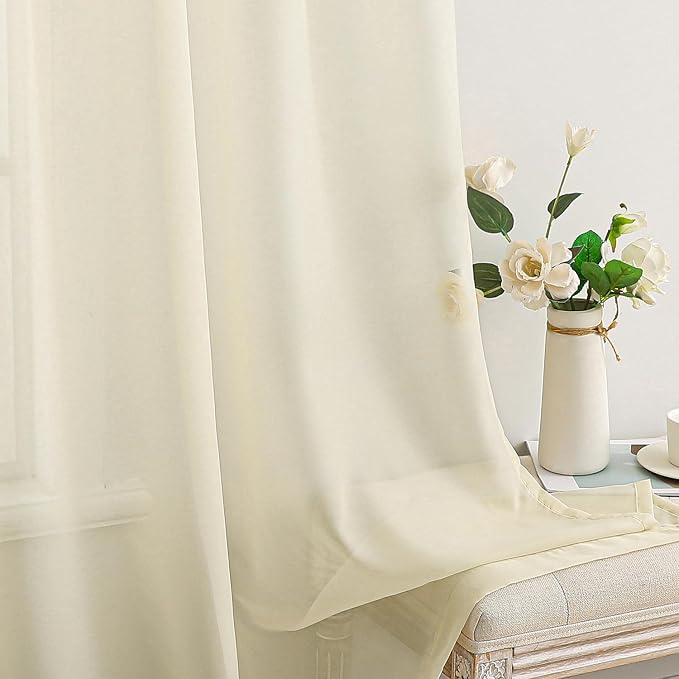 MIULEE 2 Panels Solid Color Light Cream Sheer Window Curtains Elegant Window - Image 5