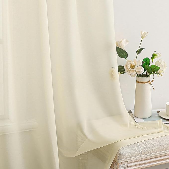 MIULEE Short Sheer Curtains 45 Inches Long, Light Cream Light Filtering Voile - Image 5
