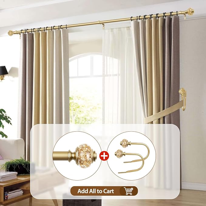 Curtain Rods for Windows 48 to 84 Inch, USFOOK 7/8 inch Luxury Gold Curtain Rod - Image 5