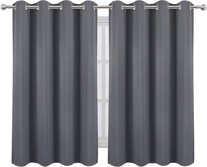 LEMOMO Grey Blackout Curtains/52 x 45 Inch/Set of 2 Panels Room Darkening Short - Image 2