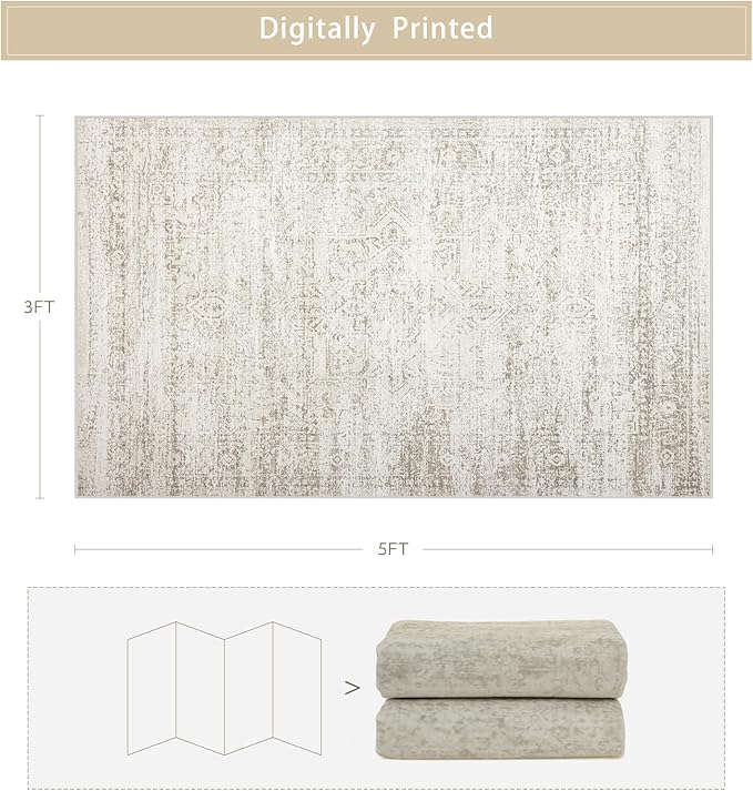 Washable Rugs 3x5 Area Rugs for Living Room, Bedroom- Non Slip Vintage Entryway - Image 2