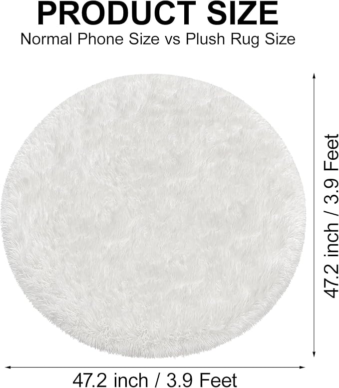 4x4 ft Tie Dye White Round Rug for Bedroom Room Fluffy Circle Rug Furry Carpet - Image 2