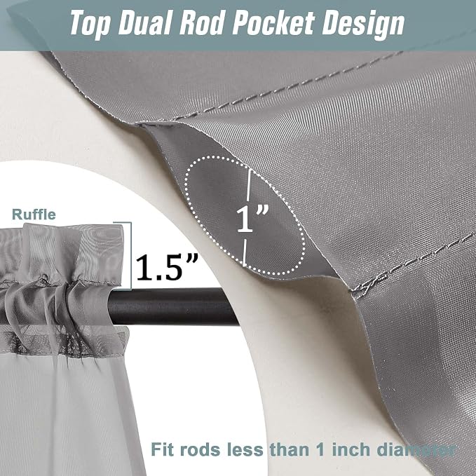 Grey Window Sheer Curtains 45 Inches Length, Voile Short Curtains - Image 3
