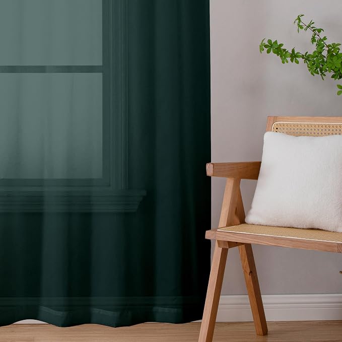 Chyhomenyc Sheer Hunter Green Curtains 90 inches Long 2 Panels, Light Filtering - Image 8