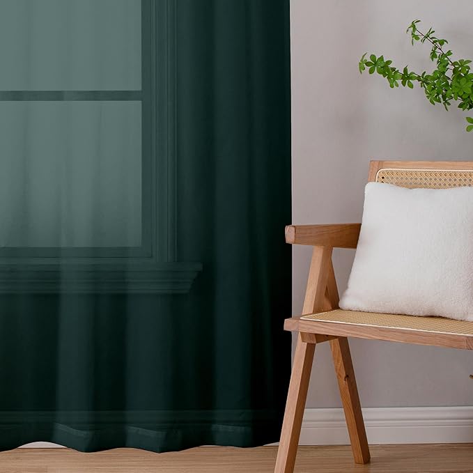 Chyhomenyc Hunter Green Sheer Curtains 54 Inch Long 2 Panels Set, Short Voile - Image 6