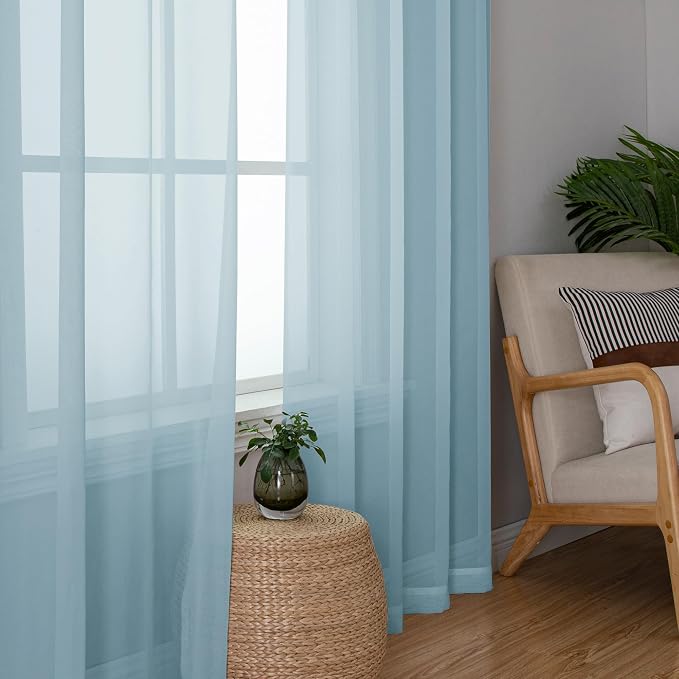 Simplebrand Sky Blue Sheer Curtains 72 Inches Long 2 Panels - Image 4