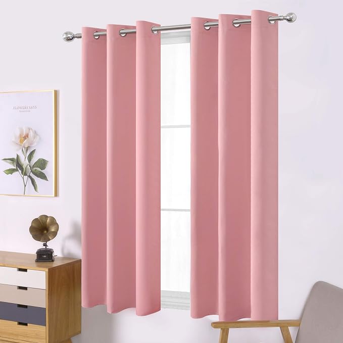 LEMOMO Pink Blackout Curtains 34 x 63 Inch Length/Set of 2 Curtain by Lemomo
