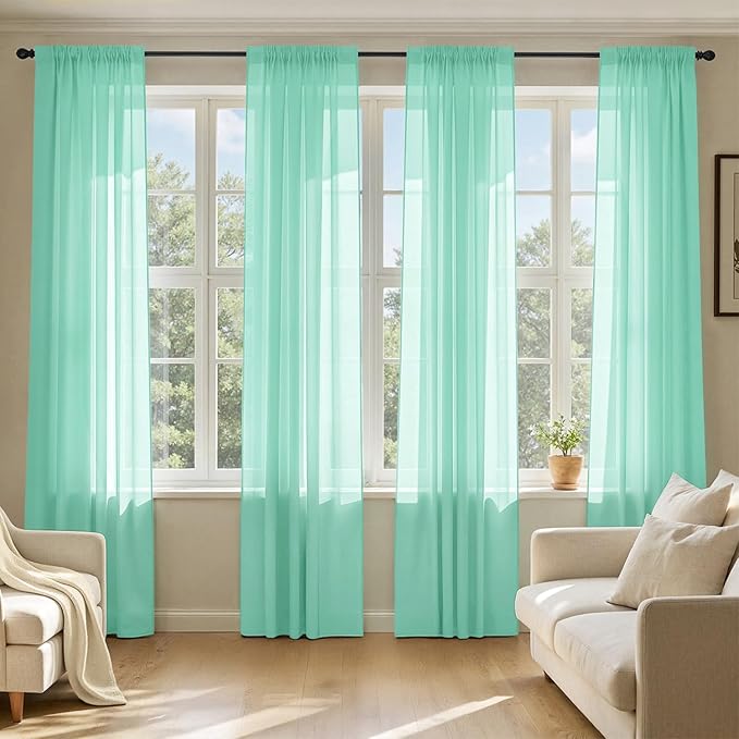 MIULEE Aqua Sheer Curtains 84 Inches Long, 4 Panels Set, Light Filtering Rod by MIULEE
