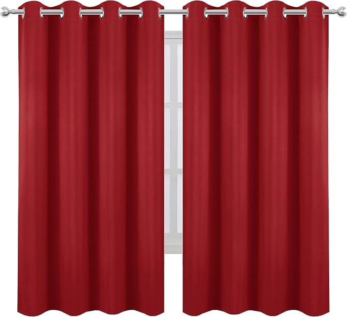 LEMOMO Bright Red Blackout Curtains 52 x 63 Inch Length/Set of 2 Curtain - Image 2