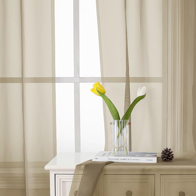 Lecloud Taupe Sheer Curtains 63 Inch Length 2 Panels, Airy & Breathable Solid - Image 6