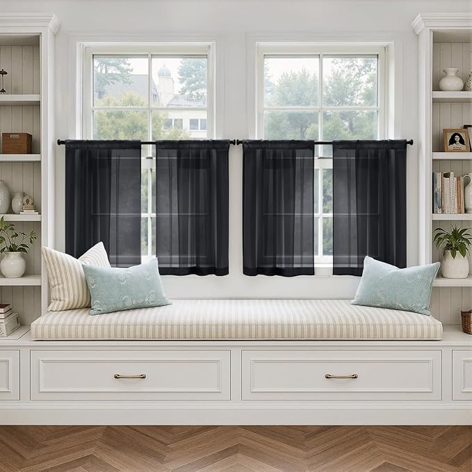 MIULEE Short Cafe Curtains 36 Inches Long, 4 Panels Set, Sheer Light Filtering - Image 4