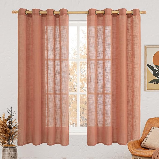 LAMIT Terracotta Linen Curtains 63 inch Length 2 Panels by LAMIT